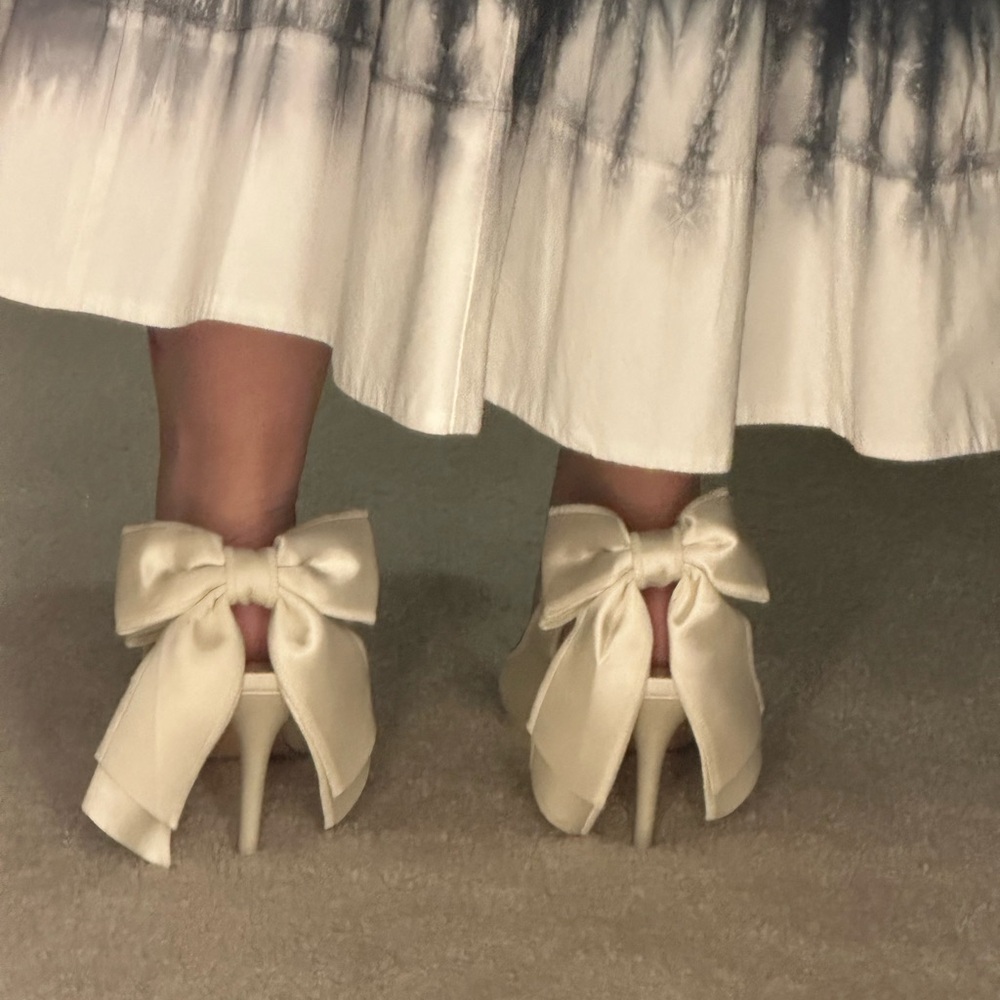 Ivory Satin Bow High Heels - Women